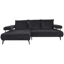 Ecksofa in Webstoff Schwarz 180/266 cm