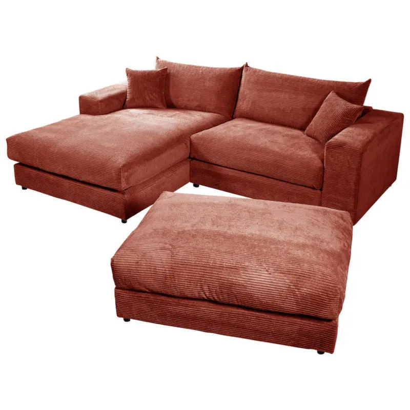 Ecksofa Funny S in Cord, Velours Terracotta 180/265 cm