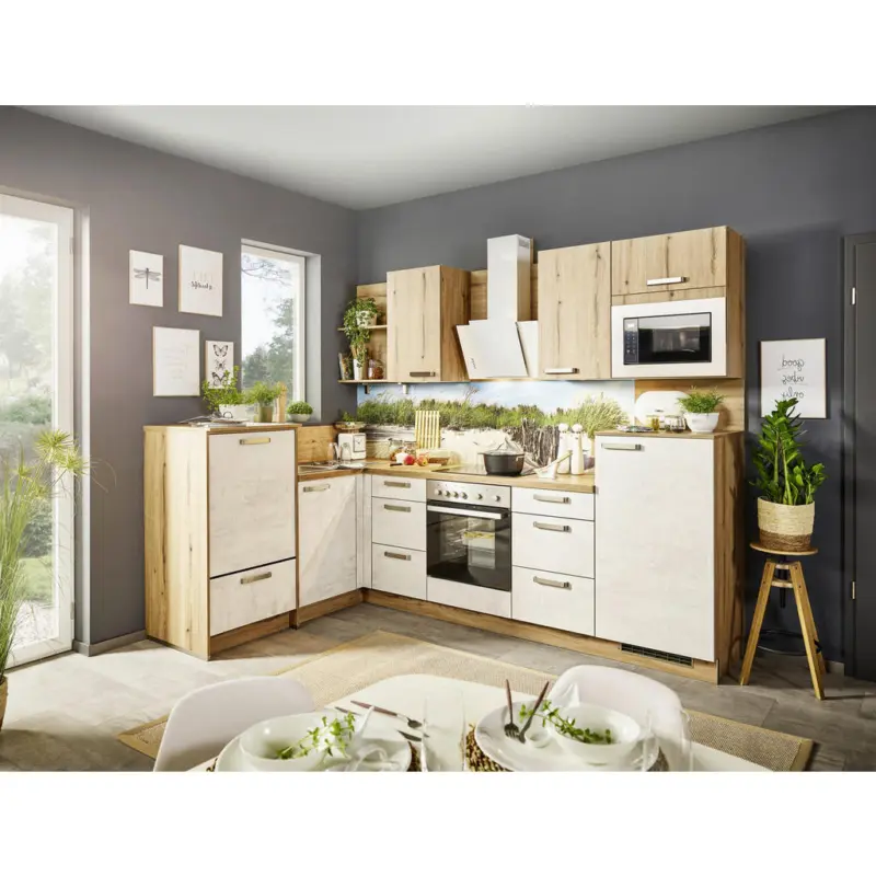 K&uuml;chenleerblock 175/280 cm in Eichefarben, Hellgrau