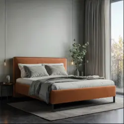 Polsterbett gepolstertes Kopfteil, Lattenrost, Bettkasten Rostfarben 140/200 cm