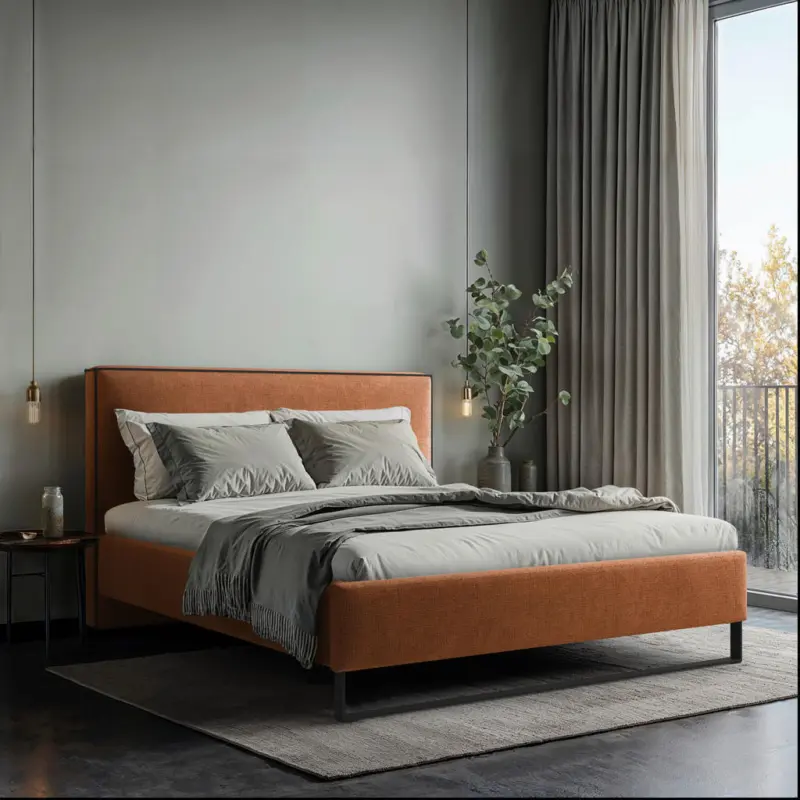 Polsterbett gepolstertes Kopfteil, Lattenrost, Bettkasten Rostfarben 140/200 cm