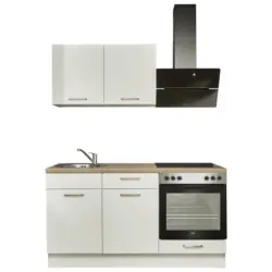 K&uuml;chenblock 160 cm in Wei&szlig;, Eichefarben