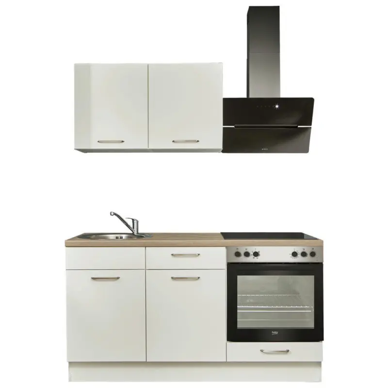 K&uuml;chenblock 160 cm in Wei&szlig;, Eichefarben