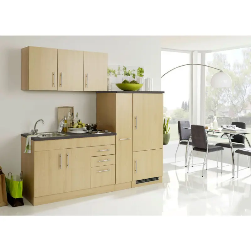 K&uuml;chenblock 210 cm in Buchefarben