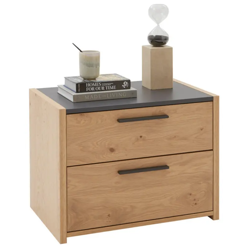 Nachtk&auml;stchen in furniert Balkeneiche Anthrazit, Eichefarben