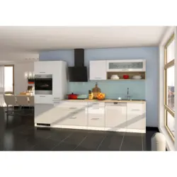 K&uuml;chenblock 330 cm in Wei&szlig;, Wei&szlig; Hochglanz