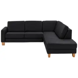 Ecksofa Valdera in Echtleder Schwarz 257/235 cm