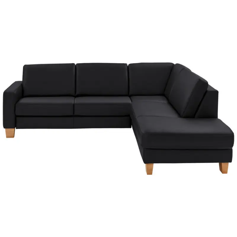 Ecksofa Valdera in Echtleder Schwarz 257/235 cm