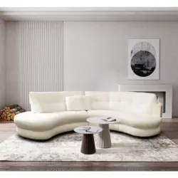 Ecksofa in Boucl&eacute; Wei&szlig; 113/300 cm