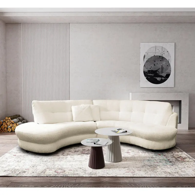 Ecksofa in Boucl&eacute; Wei&szlig; 113/300 cm