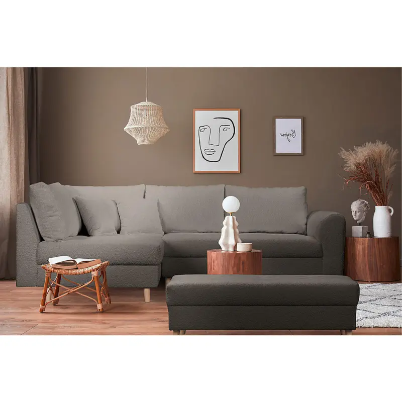 Ecksofa inkl. Hocker Ariella in Boucl&eacute; Dunkelgrau 161/231 cm