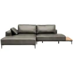 Ecksofa in Echtleder Grau 201/304 cm