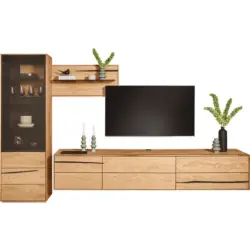 Wohnwand in Schwarz, Eichefarben 320/192/50 cm