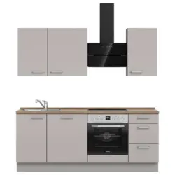 K&uuml;chenleerblock 210 cm in Grau, Eiche dunkel