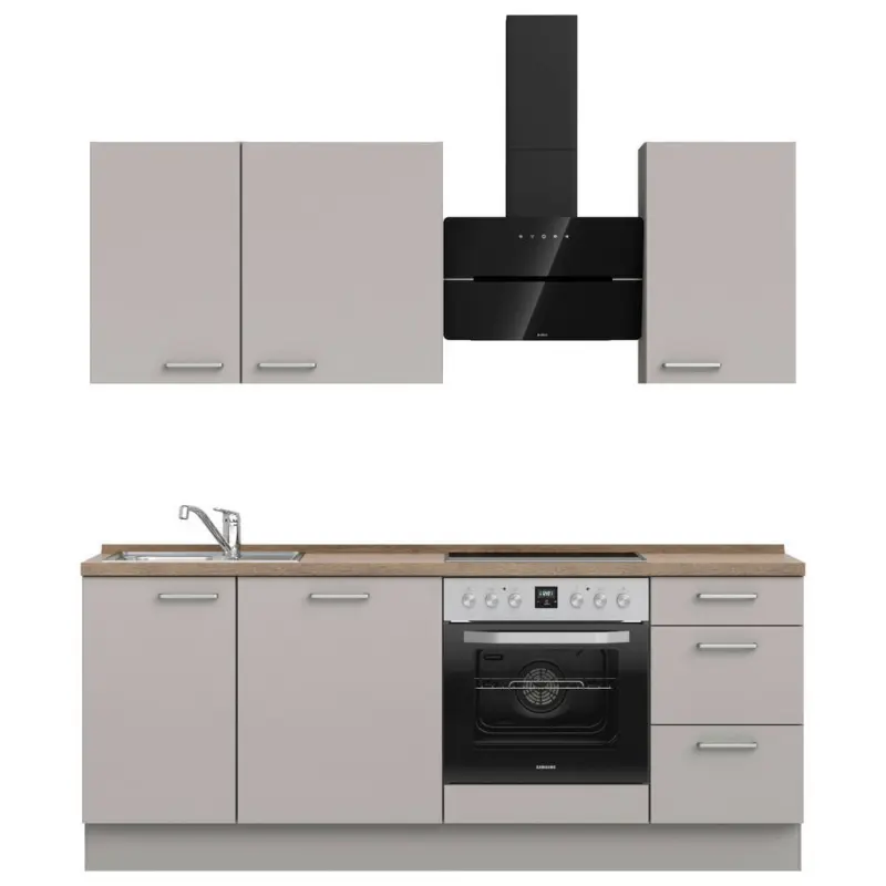 K&uuml;chenleerblock 210 cm in Grau, Eiche dunkel