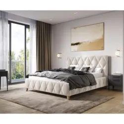 Polsterbett gepolstertes Kopfteil, Lattenrost, Bettkasten Cappuccino 180/200 cm