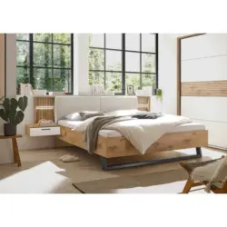 Bettanlage 180/200 cm in Wei&szlig;, Eichefarben