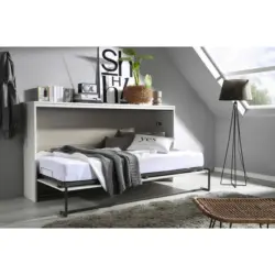 Schrankbett 90/200 cm Wei&szlig;, Dunkelgrau