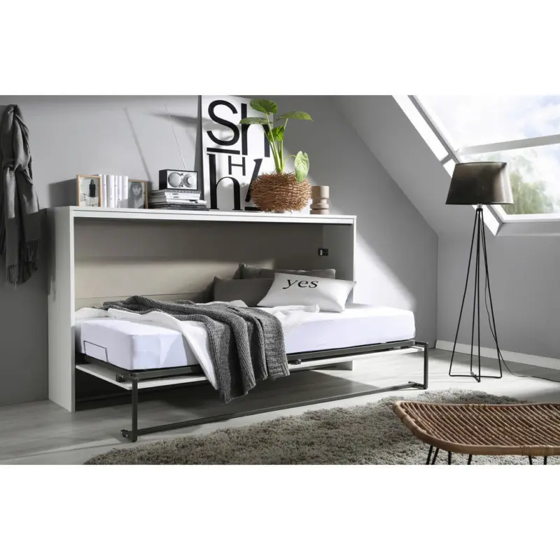 Schrankbett 90/200 cm Wei&szlig;, Dunkelgrau