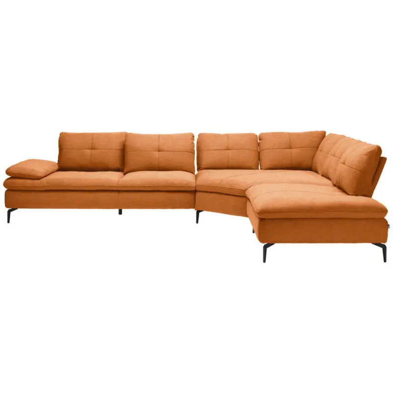 Ecksofa in Flachgewebe Orange, Rostfarben 344/271 cm
