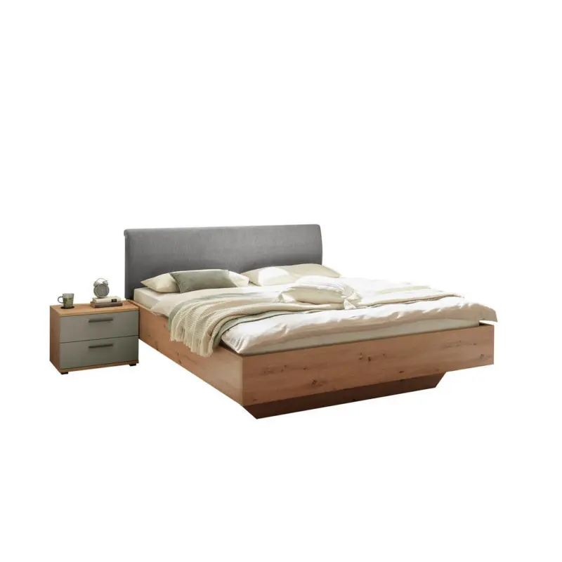 Bettanlage 180/200 cm in Grau, Salbeigr&uuml;n, Eiche Artisan