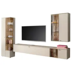 Wohnwand in Wei&szlig;, Eichefarben 320/208/43 cm