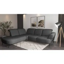 Ecksofa Dance E in Flachgewebe Dunkelgrau 270/302 cm