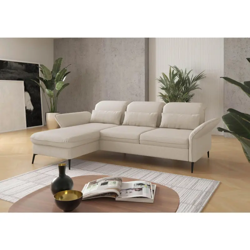 Ecksofa in Flachgewebe Creme 198/264 cm