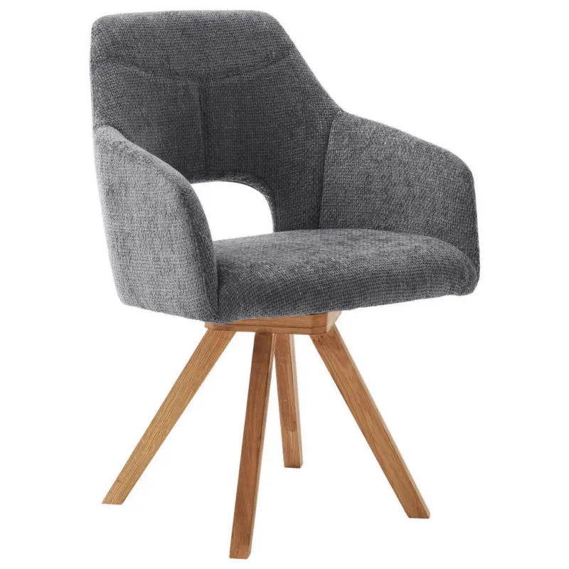 Armlehnstuhl in Holz, Textil Grau, Wildeiche