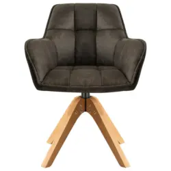 Armlehnstuhl in Holz, Textil Grau, Eichefarben