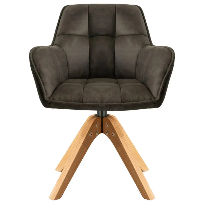 Armlehnstuhl in Holz, Textil Grau, Eichefarben