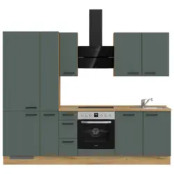 K&uuml;chenblock 270 cm in Eichefarben, Dunkelgr&uuml;n