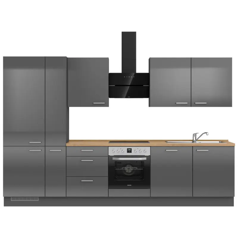 K&uuml;chenblock 330 cm in Eichefarben, Schieferfarben