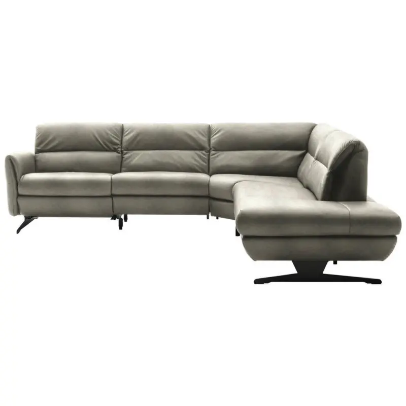 Ecksofa in Echtleder Hellgrau 286/258 cm