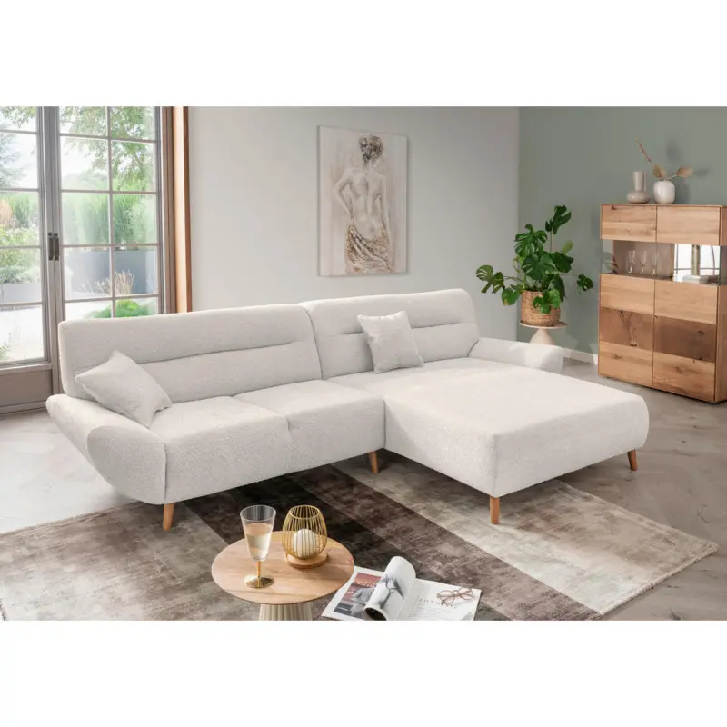 Ecksofa in Boucl&eacute; Wei&szlig; 290/166 cm