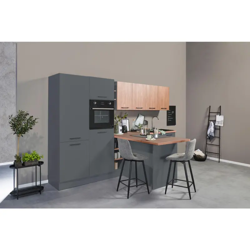 Eckk&uuml;che 325/184 cm in Graphitfarben, Walnussfarben