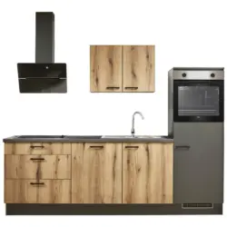 K&uuml;chenleerblock 260 cm in Graphitfarben, Eichefarben