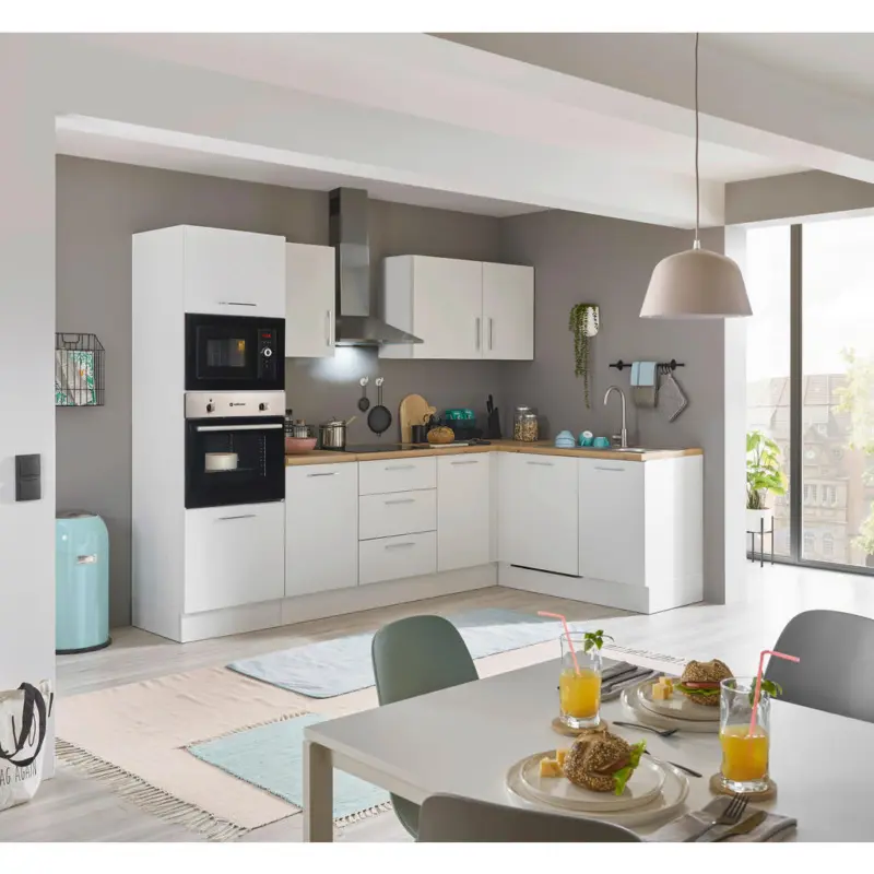 Eckk&uuml;che 280/175 cm in Wei&szlig;, Eiche Artisan