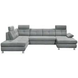 Wohnlandschaft in Webstoff Hellgrau