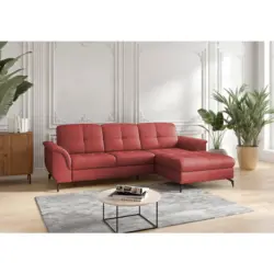 Ecksofa Zora E in Vliesstoff Kombination Echtleder/Stoff Rot 262/164 cm