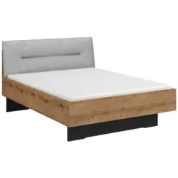 Bett 140/200 cm in Graphitfarben, Grau, Eiche Artisan