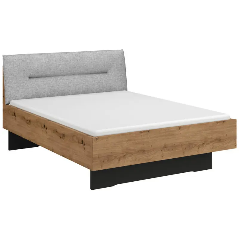 Bett 140/200 cm in Graphitfarben, Grau, Eiche Artisan