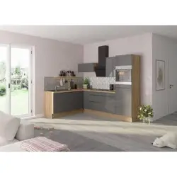 Eckk&uuml;che 200/270 cm in Anthrazit, Eichefarben