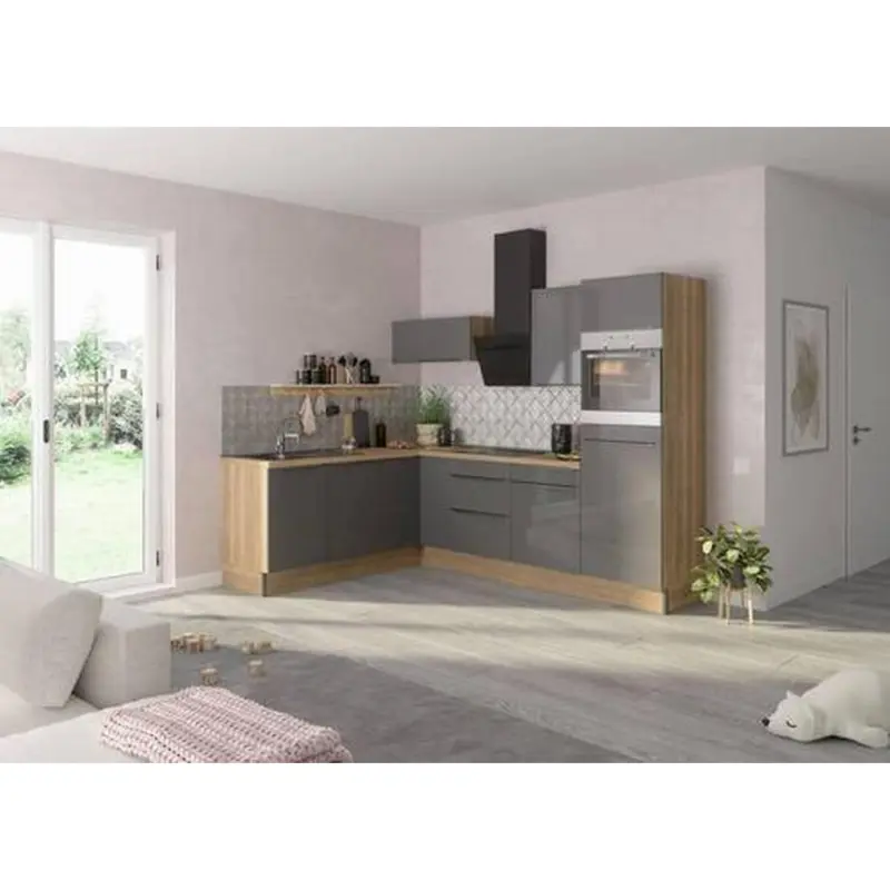 Eckk&uuml;che 200/270 cm in Anthrazit, Eichefarben