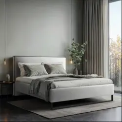 Polsterbett gepolstertes Kopfteil, Lattenrost, Bettkasten Naturfarben 140/200 cm