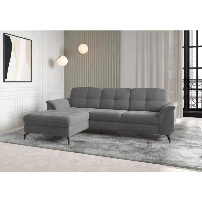 Ecksofa Zora E in Flachgewebe Grau 164/262 cm
