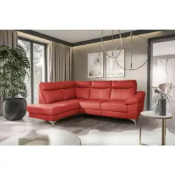 Ecksofa in Lederlook Echtleder Rot 194/242 cm