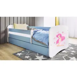 Kinder-/Juniorbett 80/160 cm in Blau, Wei&szlig;