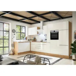 Eckk&uuml;che 170/370 cm in Eiche Artisan, Wei&szlig; Hochglanz