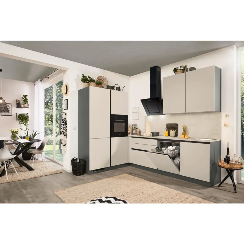 Eckk&uuml;che 183/276 cm in Anthrazit, Creme